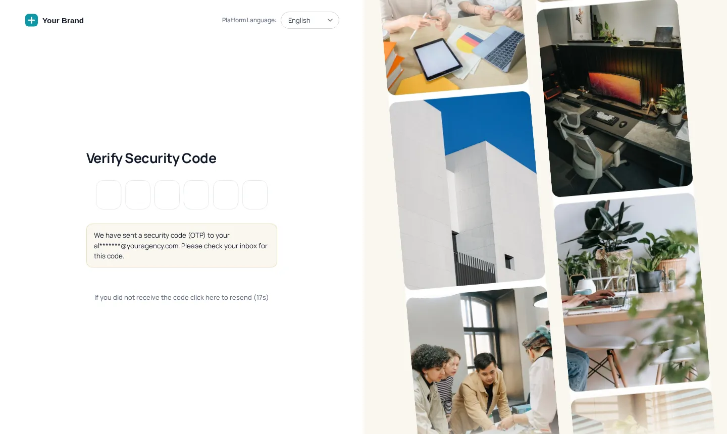 Two-factor security code screen of the GoHighLevel login in the Photo wall design